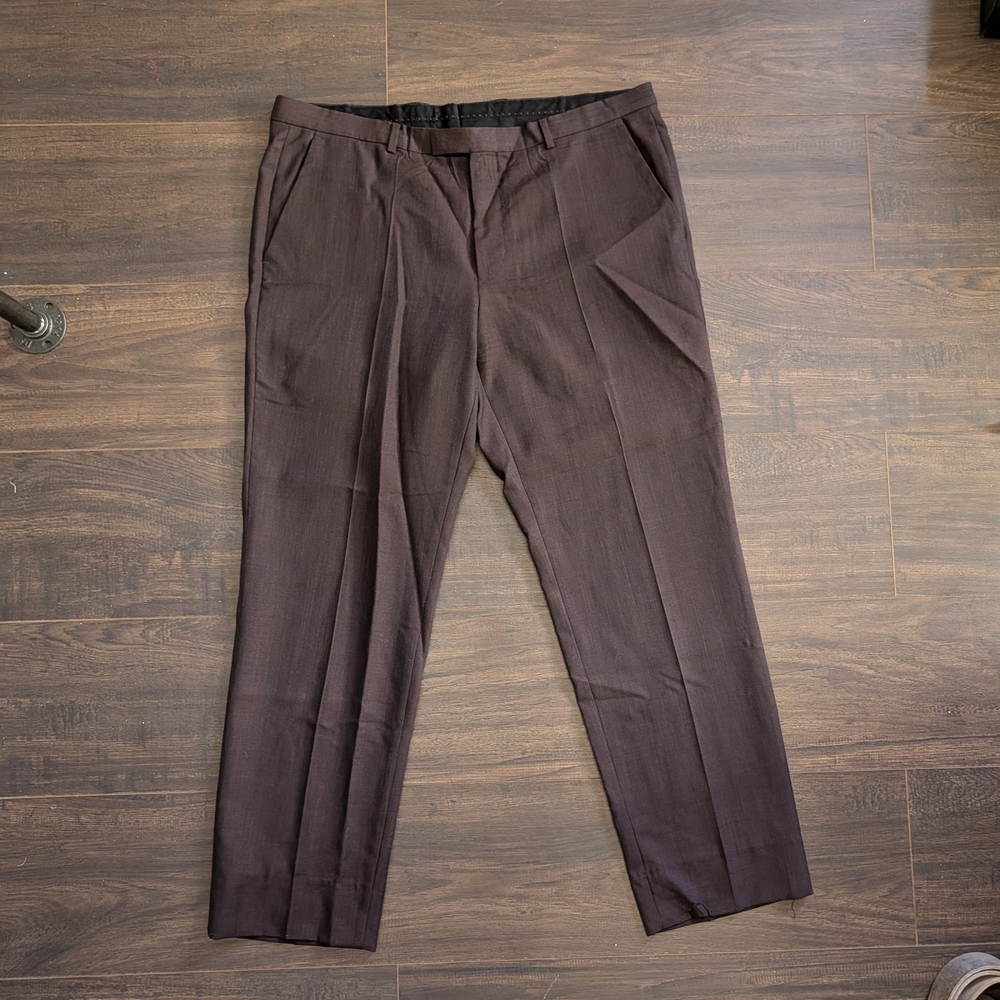 Hugo Boss Red/Brown Knit Virgin Wool Men's Pleated Dress Pants Trousers